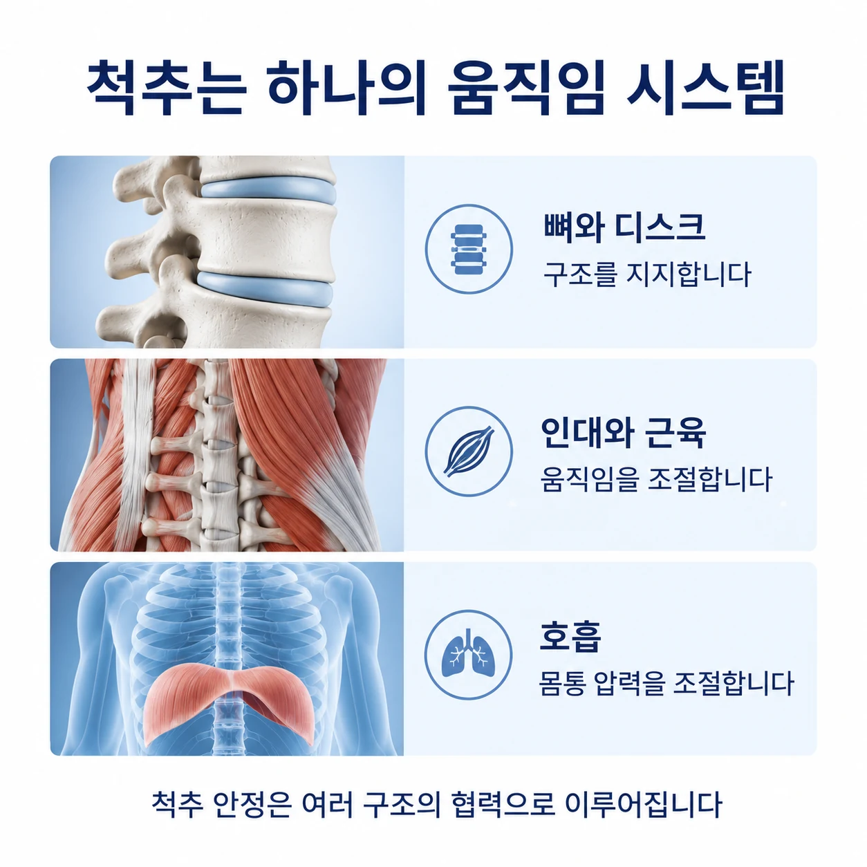 뼈와 디스크, 인대와 근육, 호흡이 함께 만드는 척추 안정