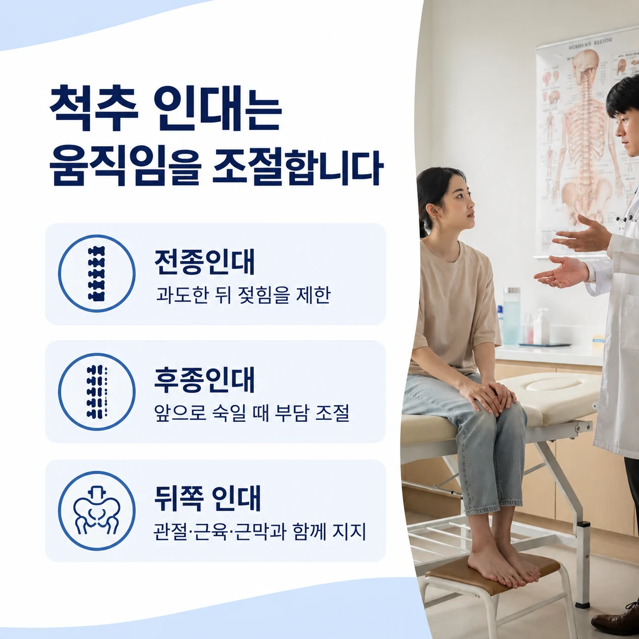 전종인대와 후종인대, 뒤쪽 인대가 척추 움직임을 조절하는 모습