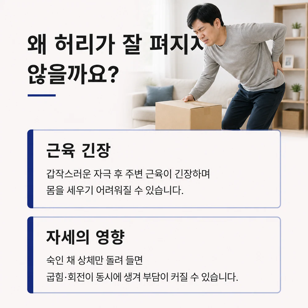 허리가 갑자기 잘 펴지지 않는 근육 긴장과 자세의 영향
