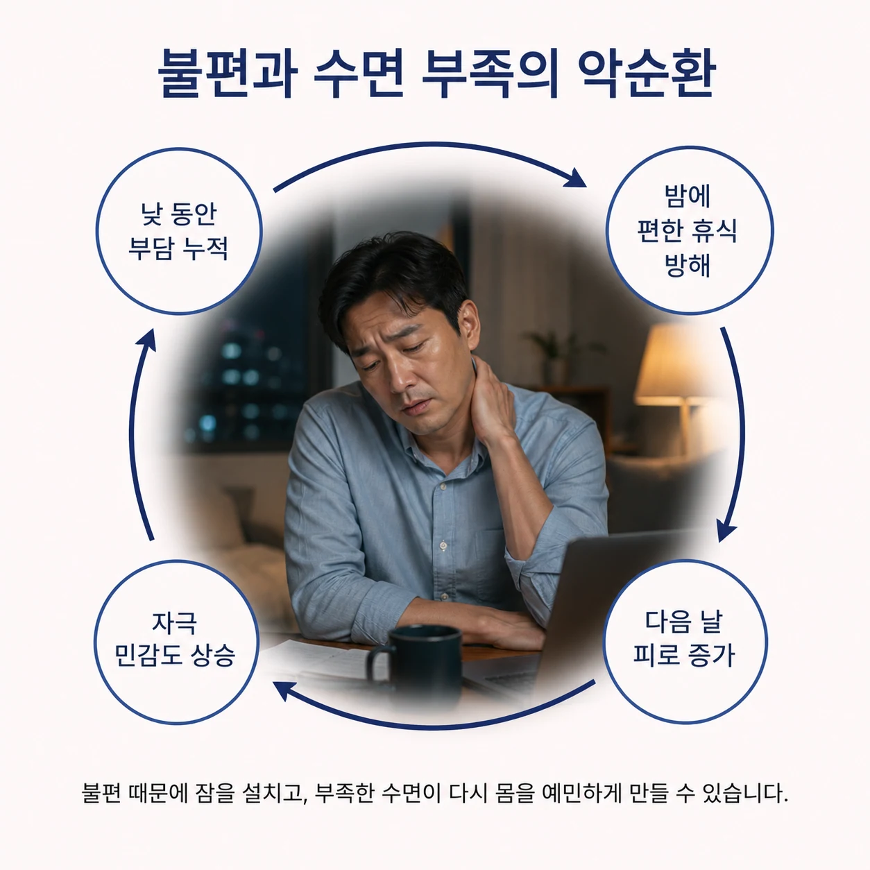 목과 어깨 불편과 수면 부족이 반복되는 흐름