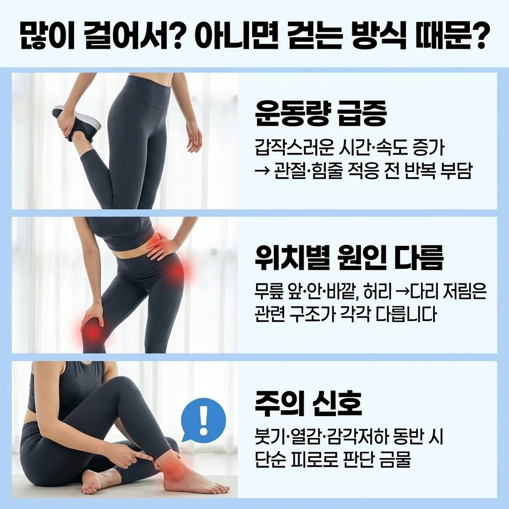 걷기 후 나타날 수 있는 무릎과 허리 통증 위치